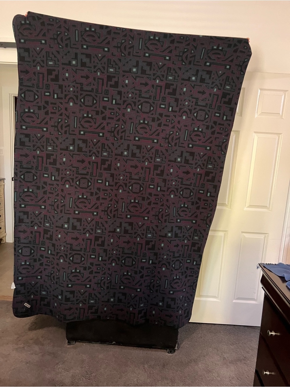 Geometric Patterned Columbia Fleece Throw Blanket in Deep Plum and Teal